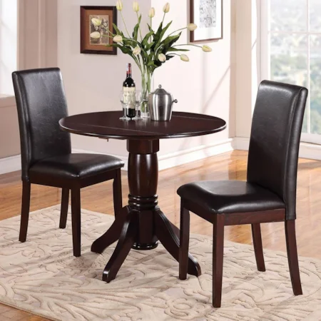 3-Piece Dining Set with Round Table in Dark Cherry Finish