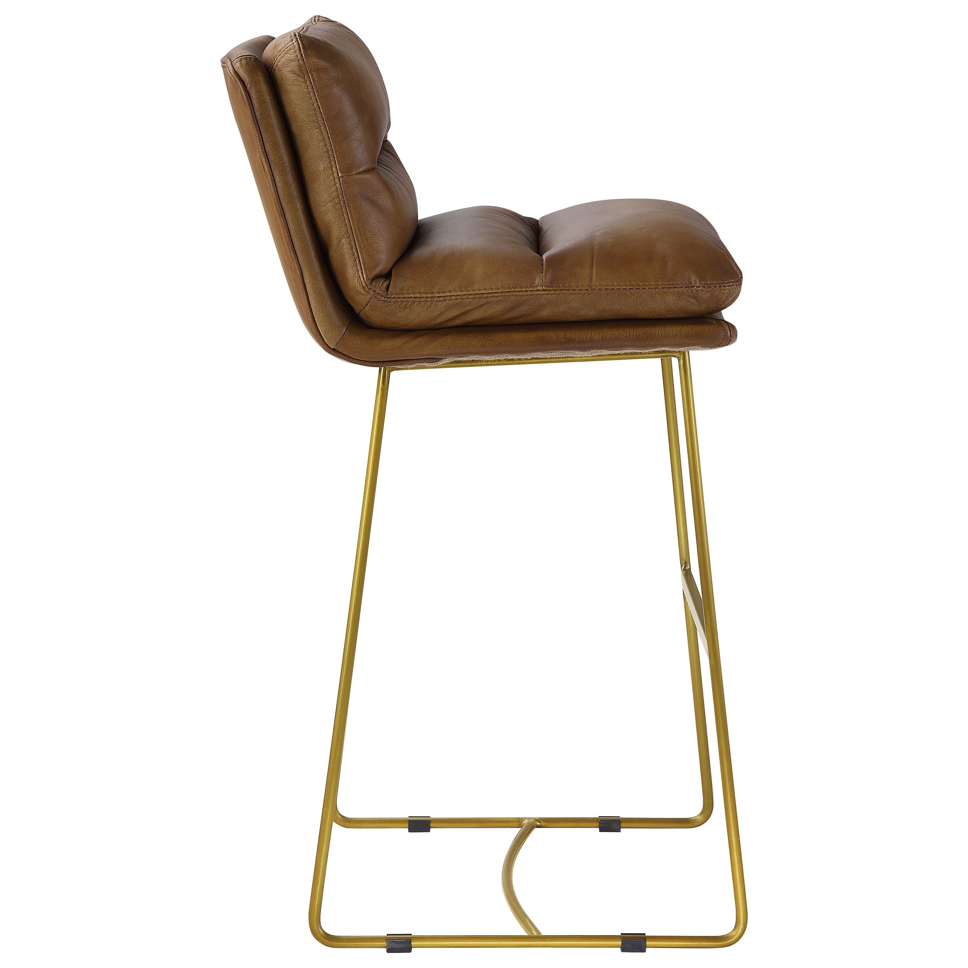 Acme Furniture Alsey 96401 Brown Top Grain Leather Bar Stool with Metal