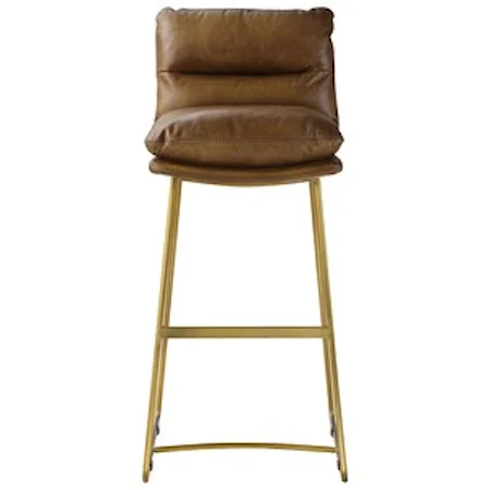 Brown Top Grain Leather Bar Stool with Metal Base