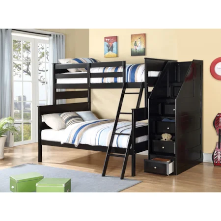 Full over Twin Bunk Bed with Ladder Storage