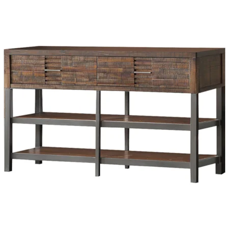 Rustic Industrial Wood and Metal TV Stand with 2 Drawers