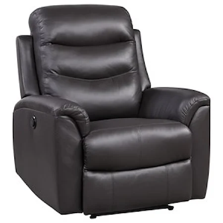 Contemporary Top Grain Leather Match Power Recliner with Pillow Arms