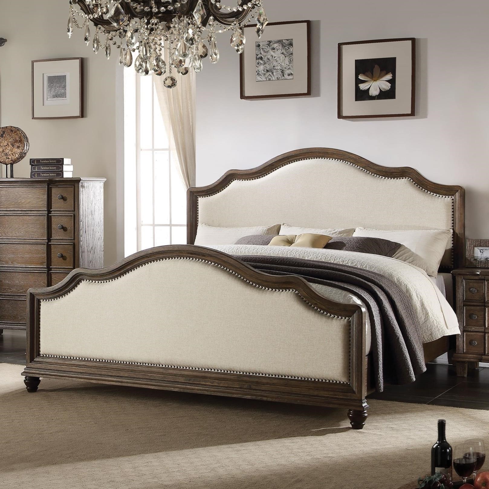 Acme Furniture Baudouin 26107EK Vintage Upholstered King Bed with ...