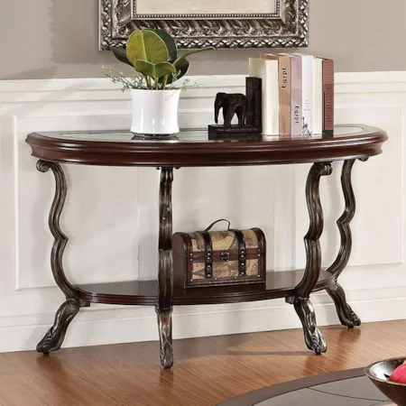 Sofa Table with Tempered Glass Top and Shelf