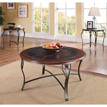 3 Piece Coffee and End Table Set with Slate Detail