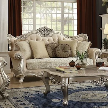 Traditional Sofa with Rolled Arms and Button Tufted Back