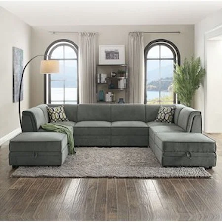 Contemporary Sectional with Storage Ottomans