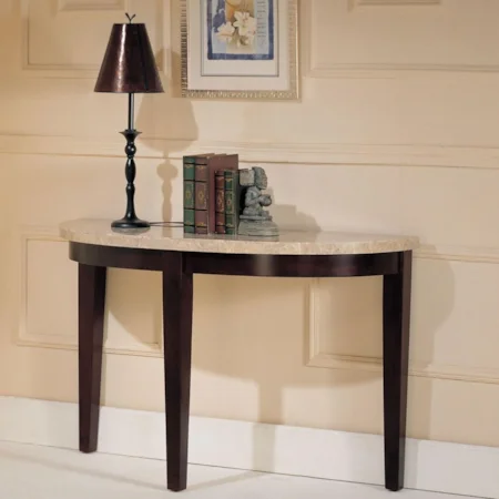Transitional Demilune Sofa Table with White Marble Top