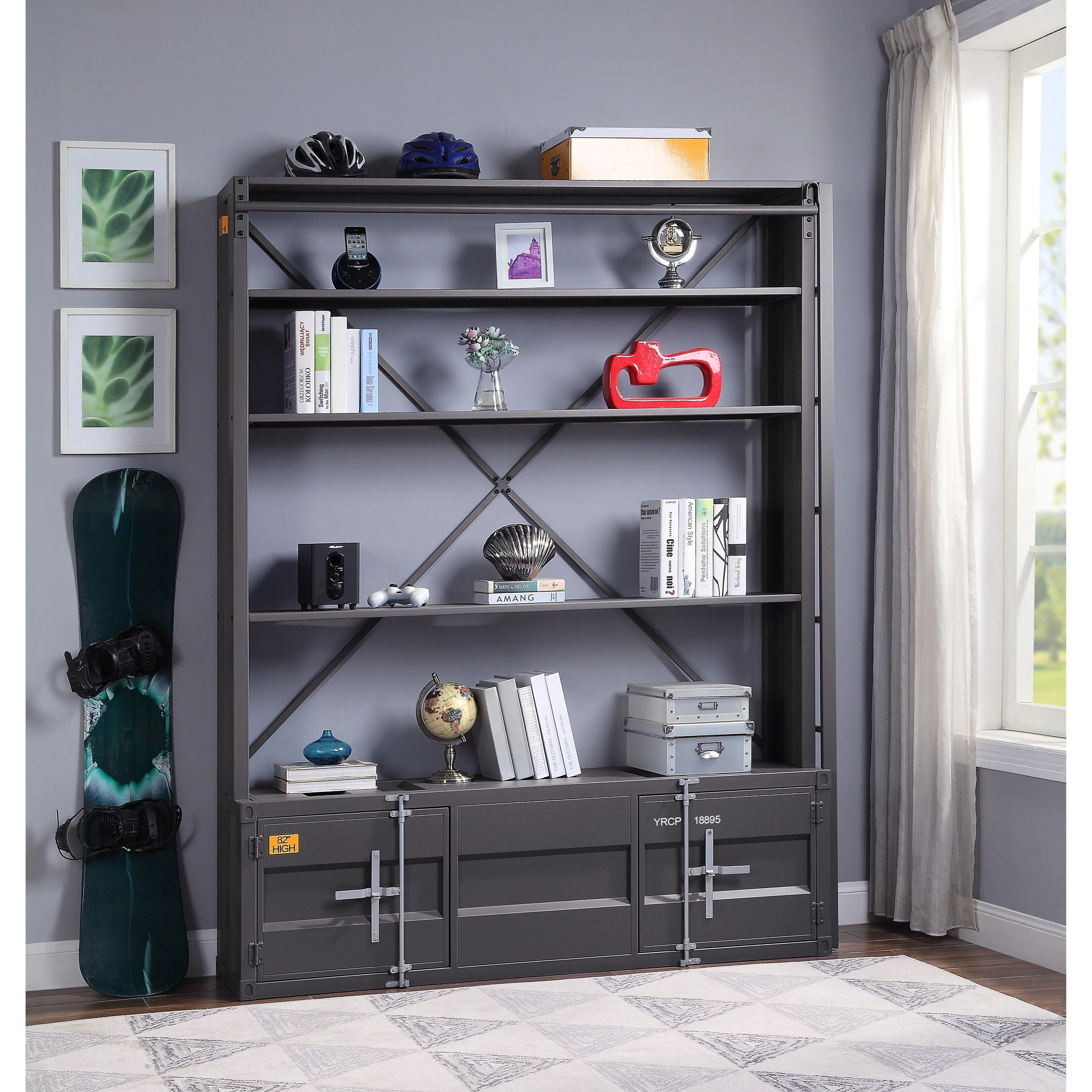 Acme Furniture Cargo 39887 Bookshelf & Ladder with Container Style Look Value City Furniture