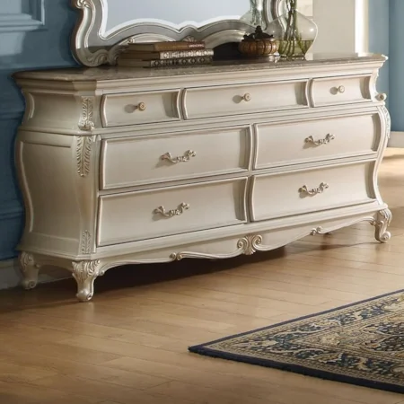 Acme Furniture Chantelle 23544x1+23545x1 7 Drawer Dresser with Granite Top and Mirror | Del Sol Furniture | Dresser + Mirror Combo Acme Furniture Chantelle 23544x1+23545x1 7 Drawer Dresser with Granite Top and Mirror | Del Sol Furniture | Dresser + Mirror Combo