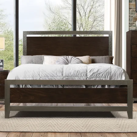 Contemporary Queen Panel Bed with Metal Trim