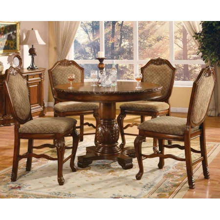 5 Piece Counter Height Dining Set with Fabric Upholstered Chairs