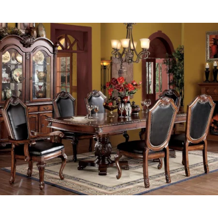 7 Piece Formal Dining Set with Faux Leather Upholstered Chairs
