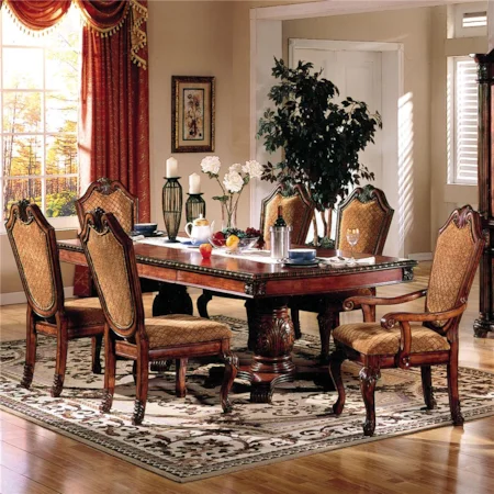 7 Piece Formal Dining Set with Fabric Upholstered Chairs