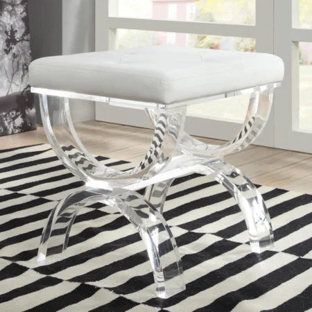 Faux Leather X Accent Stool with Clear Acrylic Legs