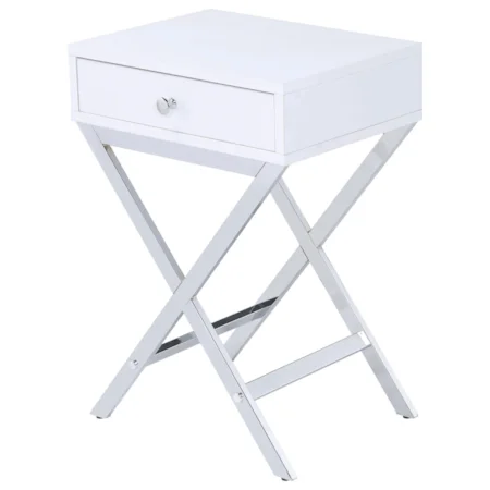 Contemporary 1- Drawer Side Table with "X" Shape Base