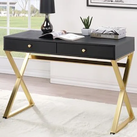 Contemporary 2-Drawer Writing Desk with "X" Shape Legs
