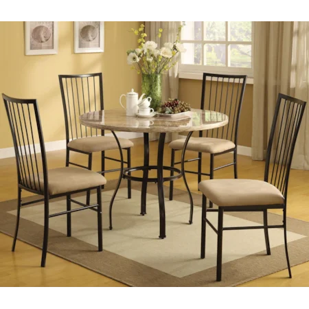 5-Piece Faux Marble Dining Set with Upholstered Seats