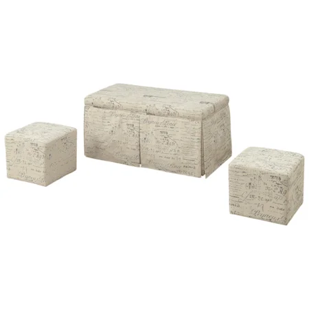 3-Piece Pack of Bench & Ottomans in Script Fabric
