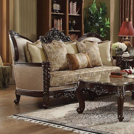 Traditional Sofa with Exposed Wood Arm and Trim