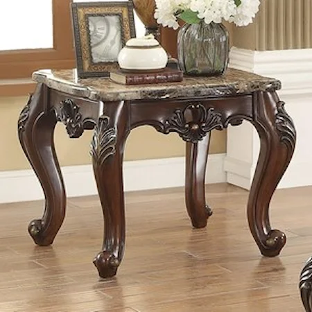 Traditional End Table with Marble Top