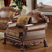 Traditional European Chair with Two Tone Faux Leather Upholstery and Pillow