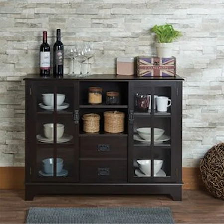 Transitional Buffet Console Table with Glass Doors