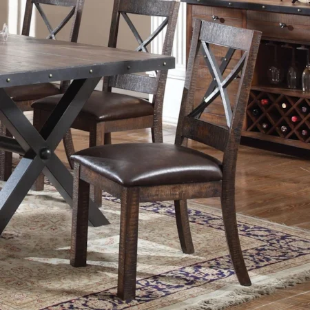 Rustic Side Chair with Metal Cross Back (Set-2)