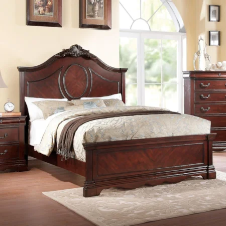 Traditional California King Bed with Decorative Motif