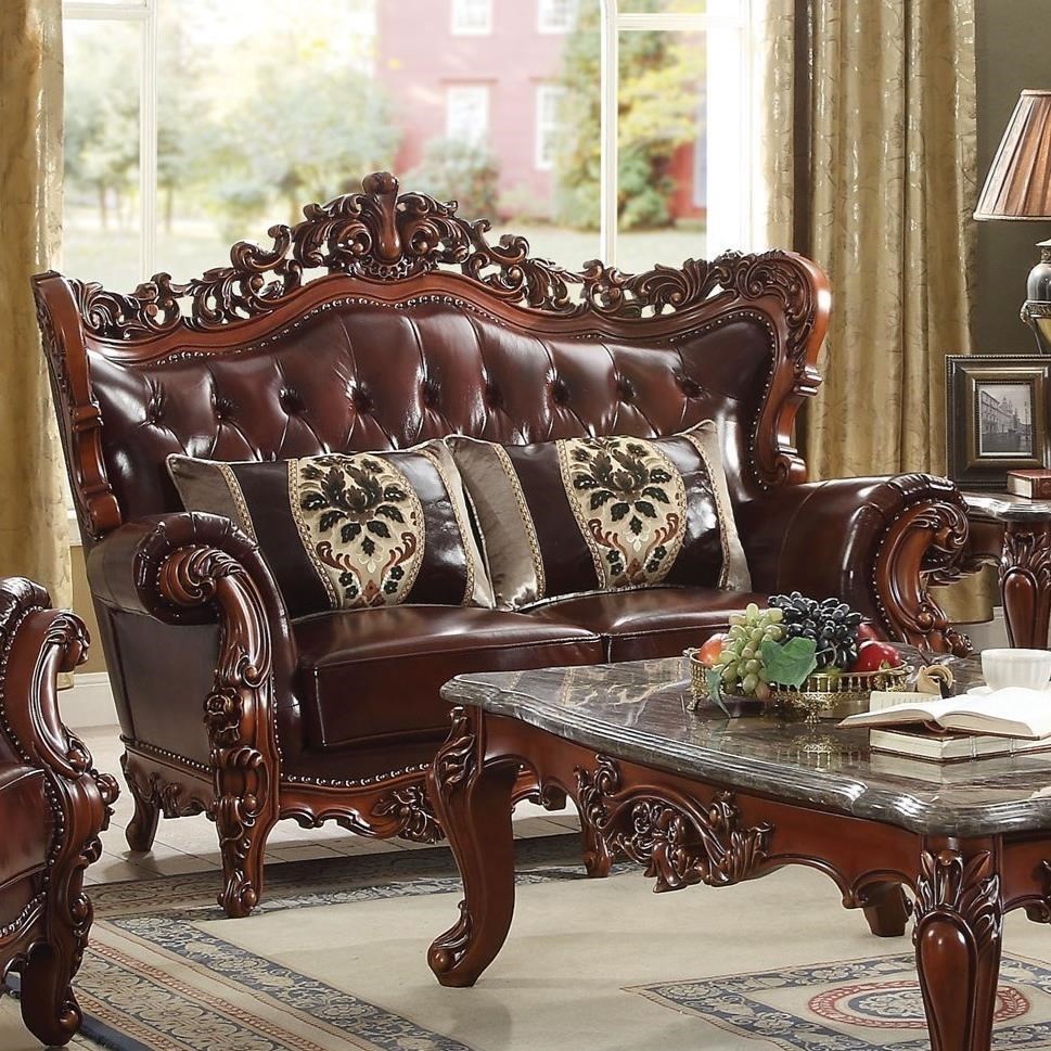 超特価セール開催！！ Acme Furniture Eustoma 53065 Ornately Carved Traditional Sofa with Exposed  Wood Wing Back and Tufted Leather | A1 Furniture & Mattress | Sofas ソファセット