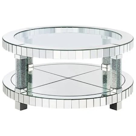 Glam Coffee Table with Mirrored Lower Shelf