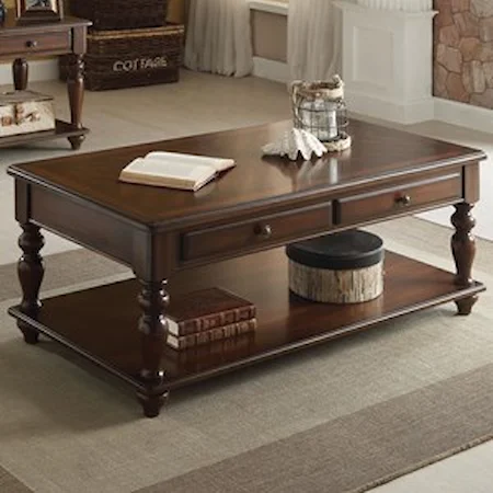 Traditional 2-Drawer Coffee Table with Turned Legs