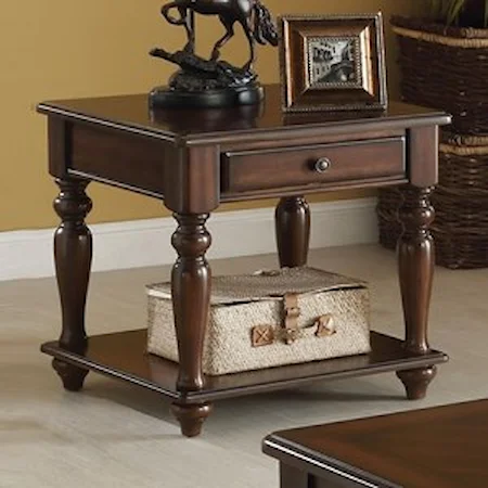 Traditional 1-Drawer End Table with Turned Legs