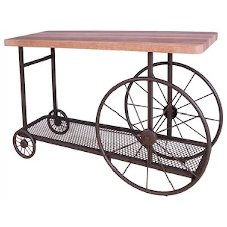 Industrial Sofa Table with Wheel Design