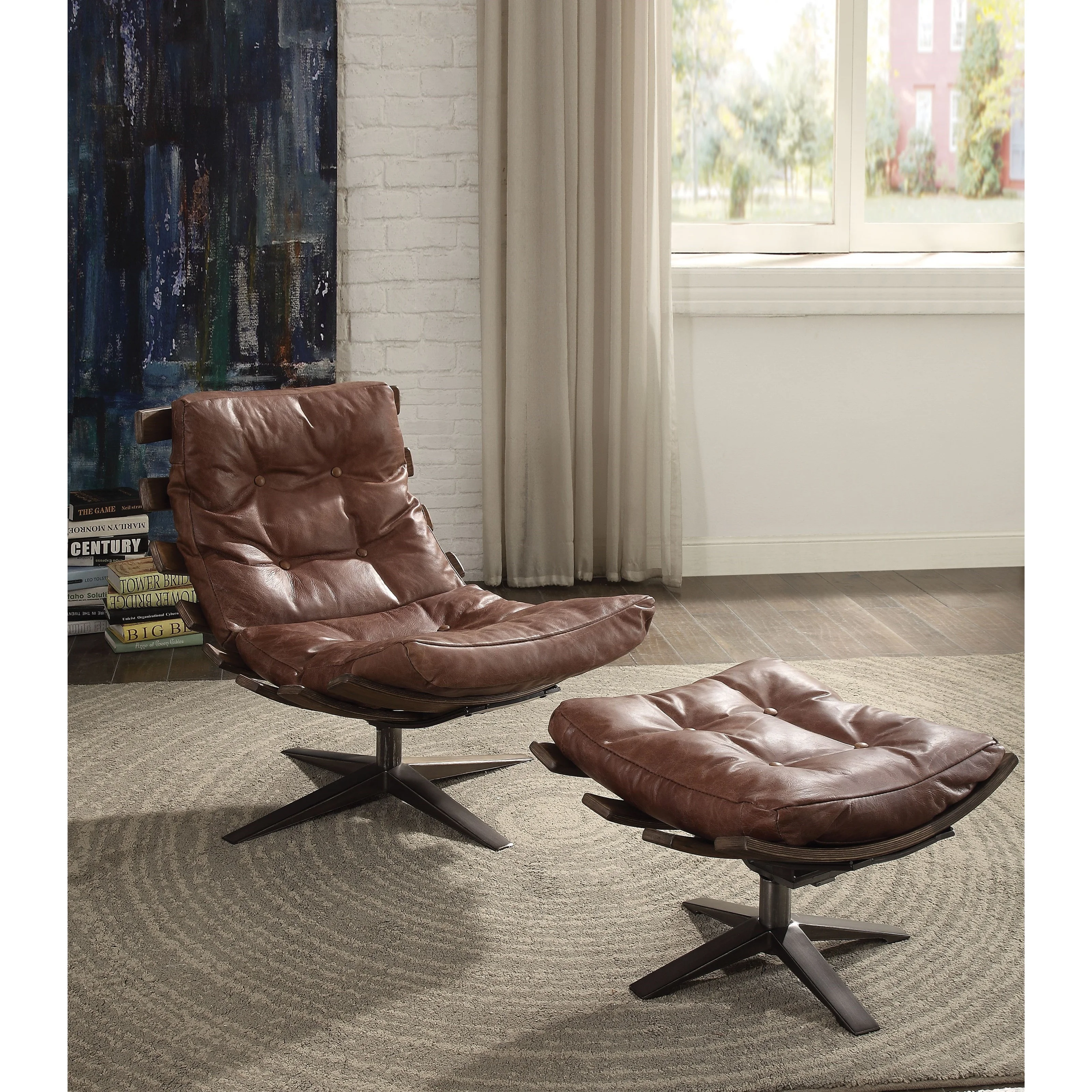 Acme Furniture Gandy 59530 Contemporary Accent Swivel Chair and Ottoman