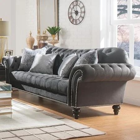 Traditional Sweetheart Back Sofa with Button Tufting and Nailheads