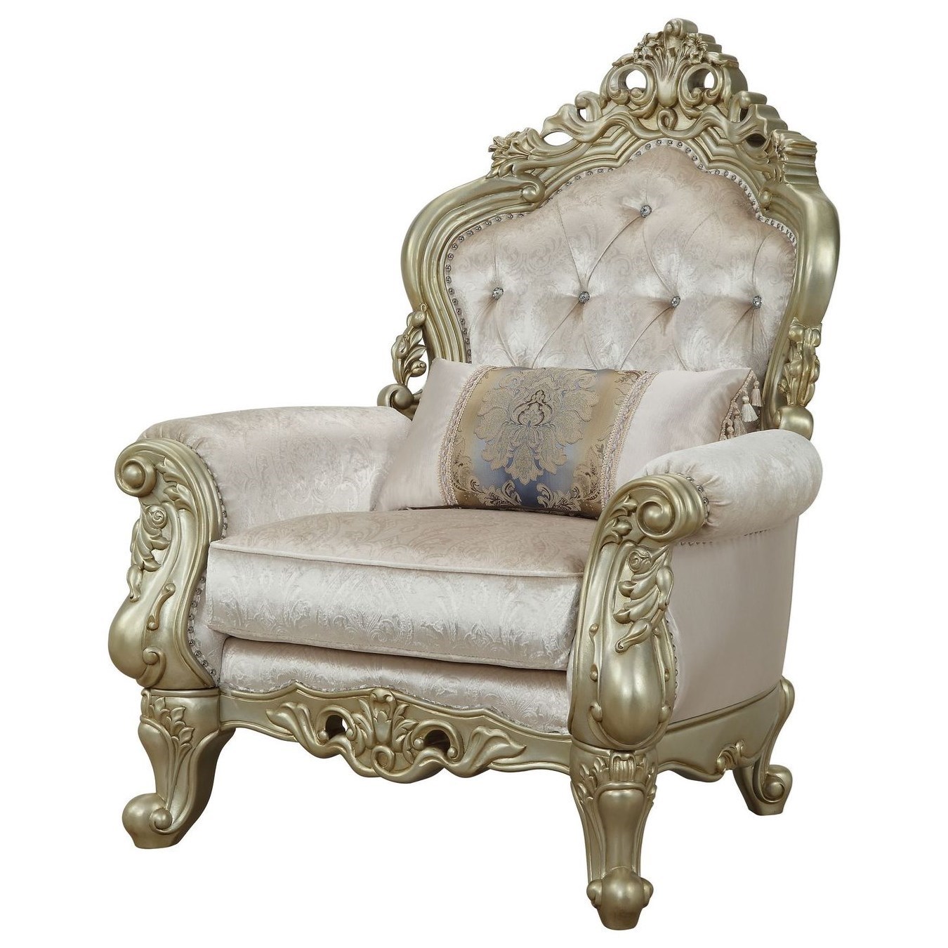 Acme Furniture Gorsedd 52442 Traditional Tufted Lounge Chair with Antique  White Wood Trim and 1 Pillow | A1 Furniture & Mattress | Upholstered Chairs