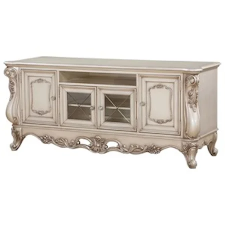 Traditional 4-Door Antique White TV Stand