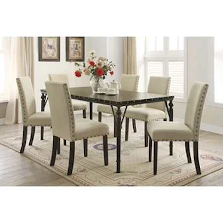 Transitional Dining Table Set with 6 Chairs