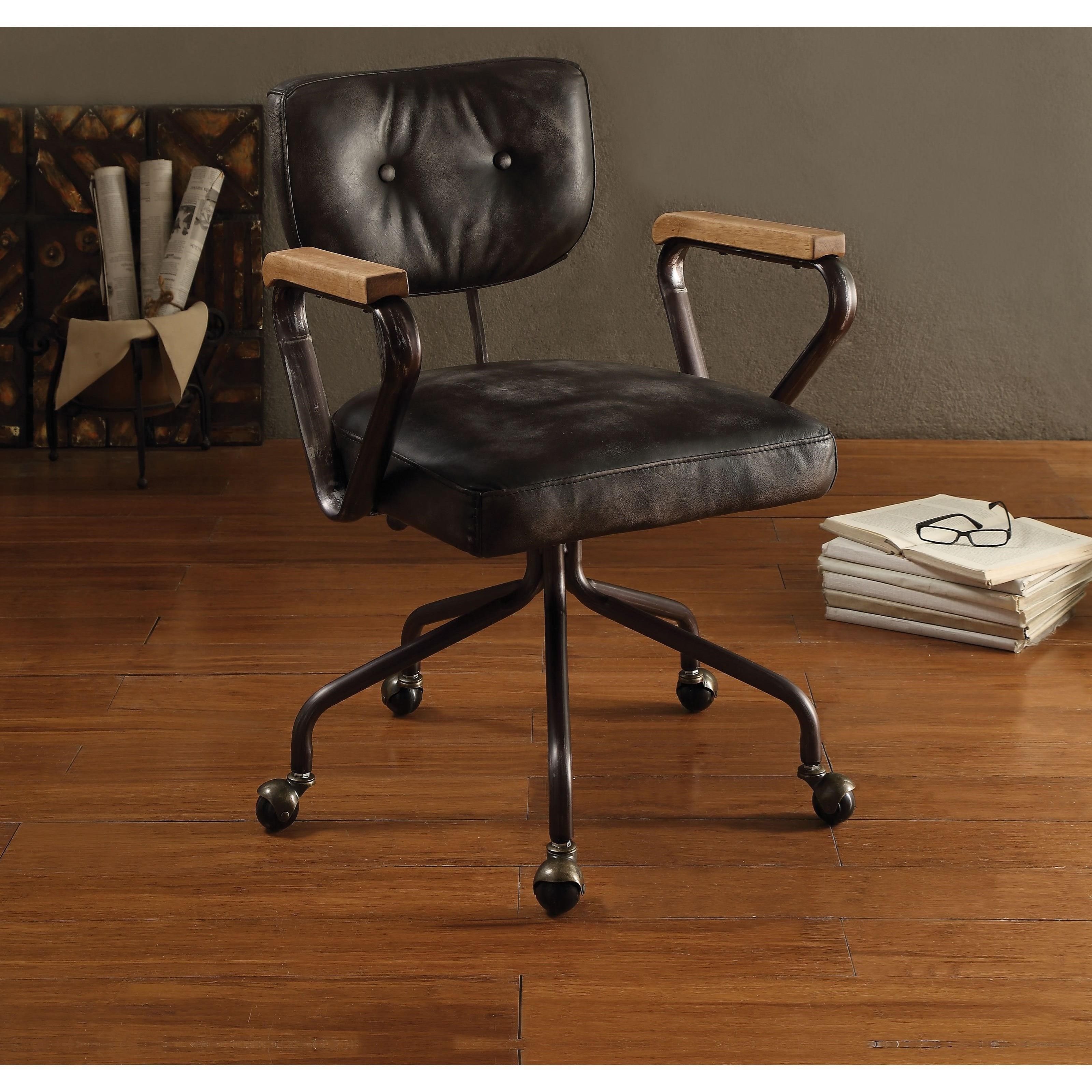 Acme Furniture Hallie 92411 Industrial Leather Office Chair Corner