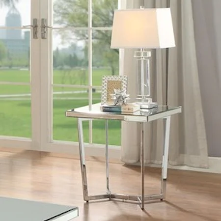 Contemporary Square End Table with Mirrored Top