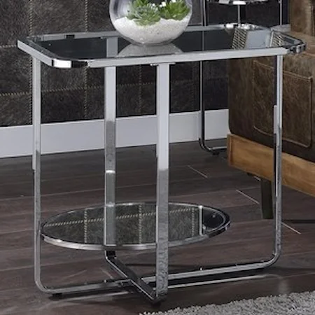 Contemporary End Table with Mirrored Glass Top