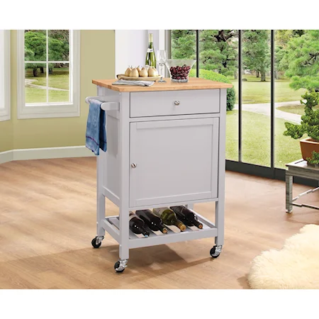 Gray Finish Kitchen Cart with Wood Top