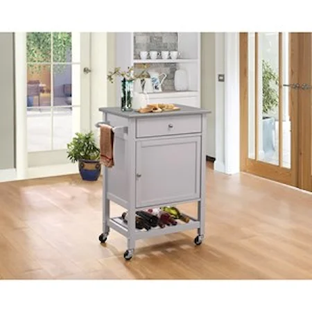 Gray Finish Kitchen Cart with Stainless Steel Top