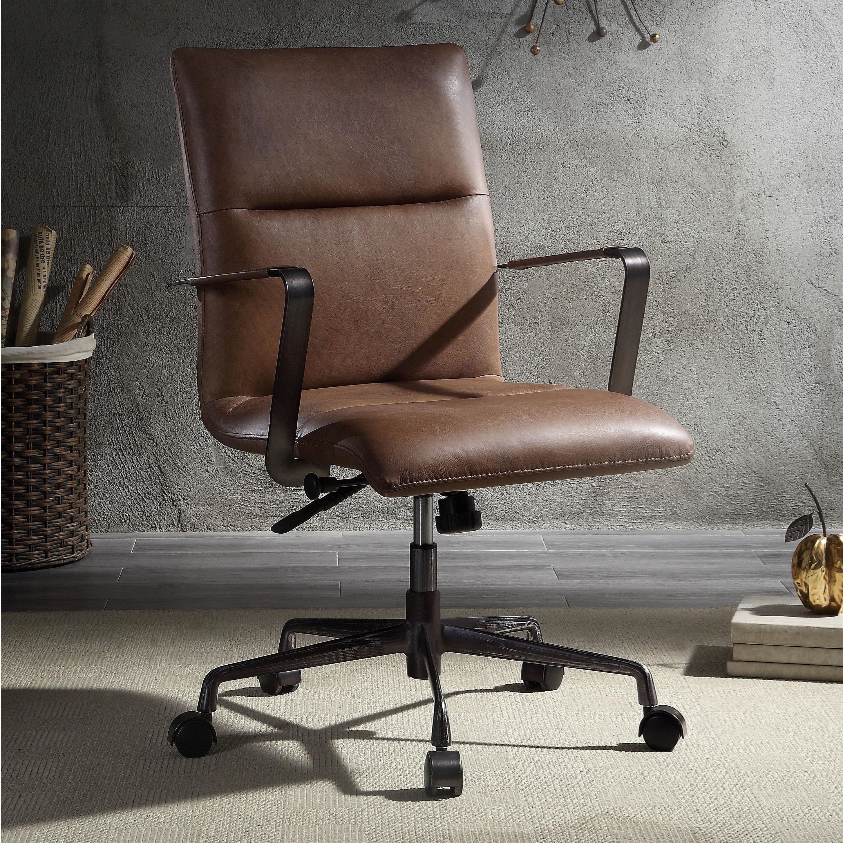 Acme Furniture Indra 92568 Industrial Office Chair in Top Grain Leather Del Sol Furniture Executive Desk Chairs
