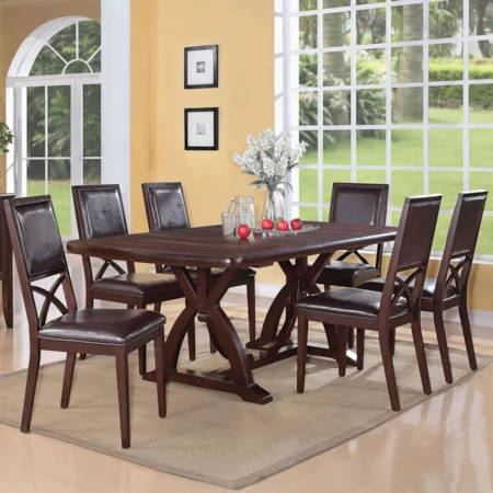 7 Piece Dining Set with Trestle Table and PU Upholstered Chairs