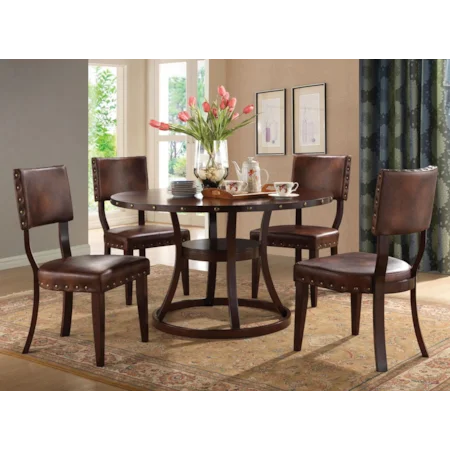 5-Piece Dining Pedestal Table and Chair Set with Nail Head Trim