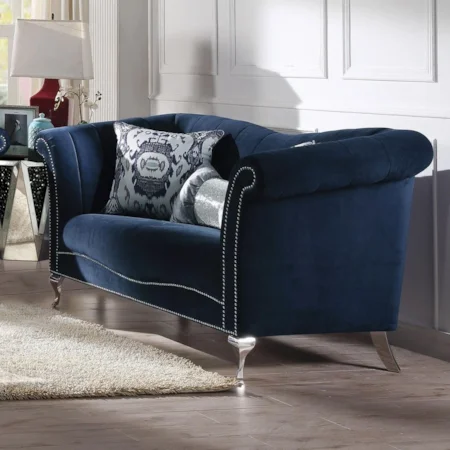 Traditional Loveseat with Rolled Arms and Nailhead Trim