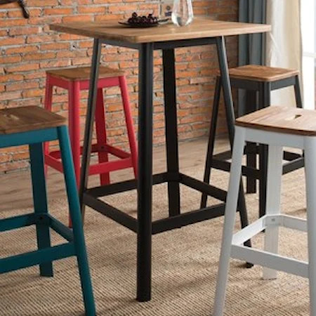 Metal Bar Table with Wood Top