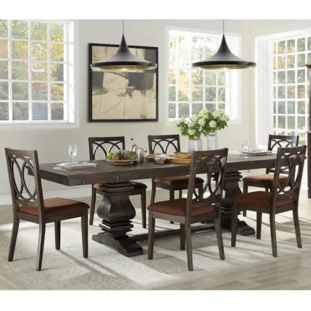 Transitional 7-Piece Table and Chair Set with 12" Leaf